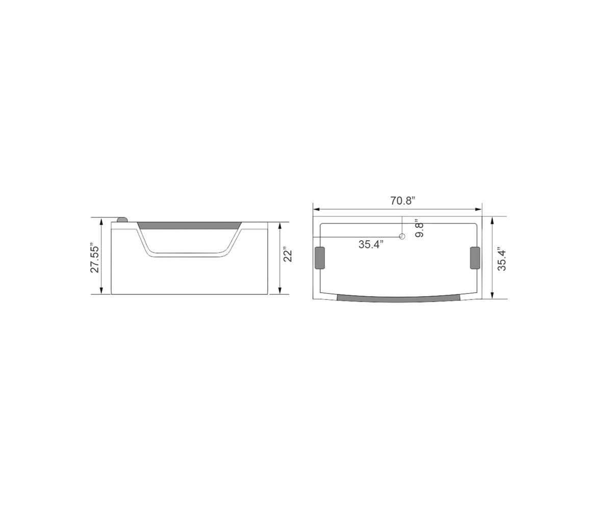 Simba USA 70.8" x 35" Alcove Whirlpool Bathtub Wayfair